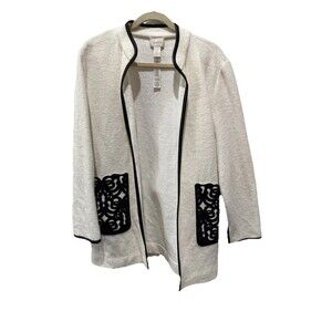 Chico's Jacket Wool Blend Jacket Women 2 Large Ivory Open Front Jacket Women